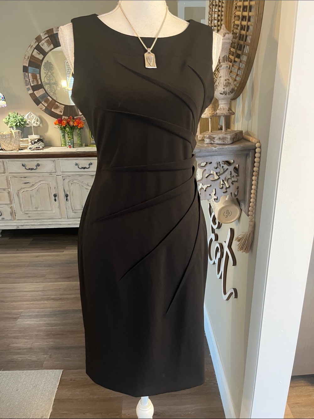 Calvin Klein Black Sleeveless Midi Sheath Dress